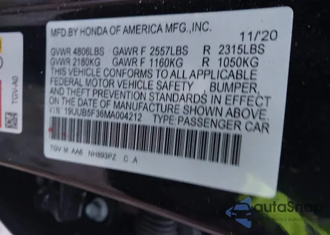 2021 Acura Tlx Standard из США, поврежденный, VIN 19UUB5F36MA004212
